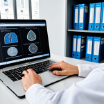 A focused rehabilitation specialist, dressed in a professional lab coat over appropriate attire, seated at a modern, well-lit study desk. They are intently reading an open English-language medical textbook, with a laptop displaying a complex rehabilitation diagram in the background. The setting is a clean, organized office library, conveying an atmosphere of deep learning and professional development. perfect anatomy, correct proportions, natural pose, well-formed hands, proper finger count, natural body proportions, safe for work, appropriate content, fully clothed, professional dress, modest clothing, family-friendly.