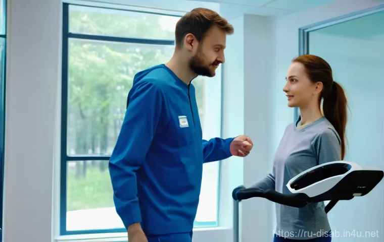 장애인재활상담사 관련 대학원 - **Prompt:** A modern rehabilitation center in a bustling Russian city, perhaps Moscow or Saint Peter...