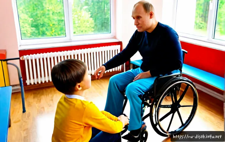 Home 17 장애인재활상담사 중점과목 소개 - Photorealistic Russian rehabilitation counseling classroom, a compassionate adult counselor-in-train...